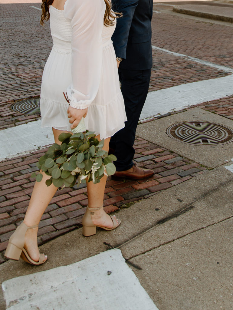 Bride and Groom's Portraits in Downtown Tyler, Texas for Intimate Wedding Day captured by Lizzie Hillard Photography.