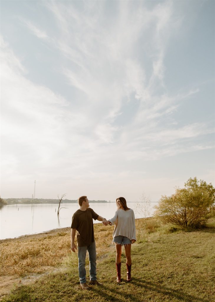 Couple holds hands at Lake Tawakoni State Park.