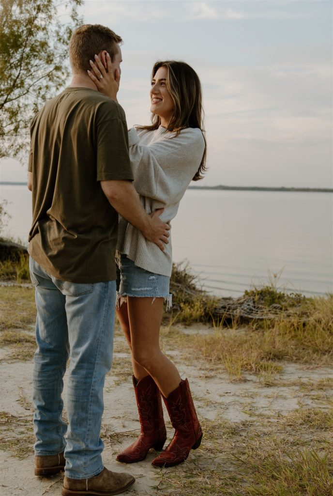 Engagement photos details at Lakeside location.