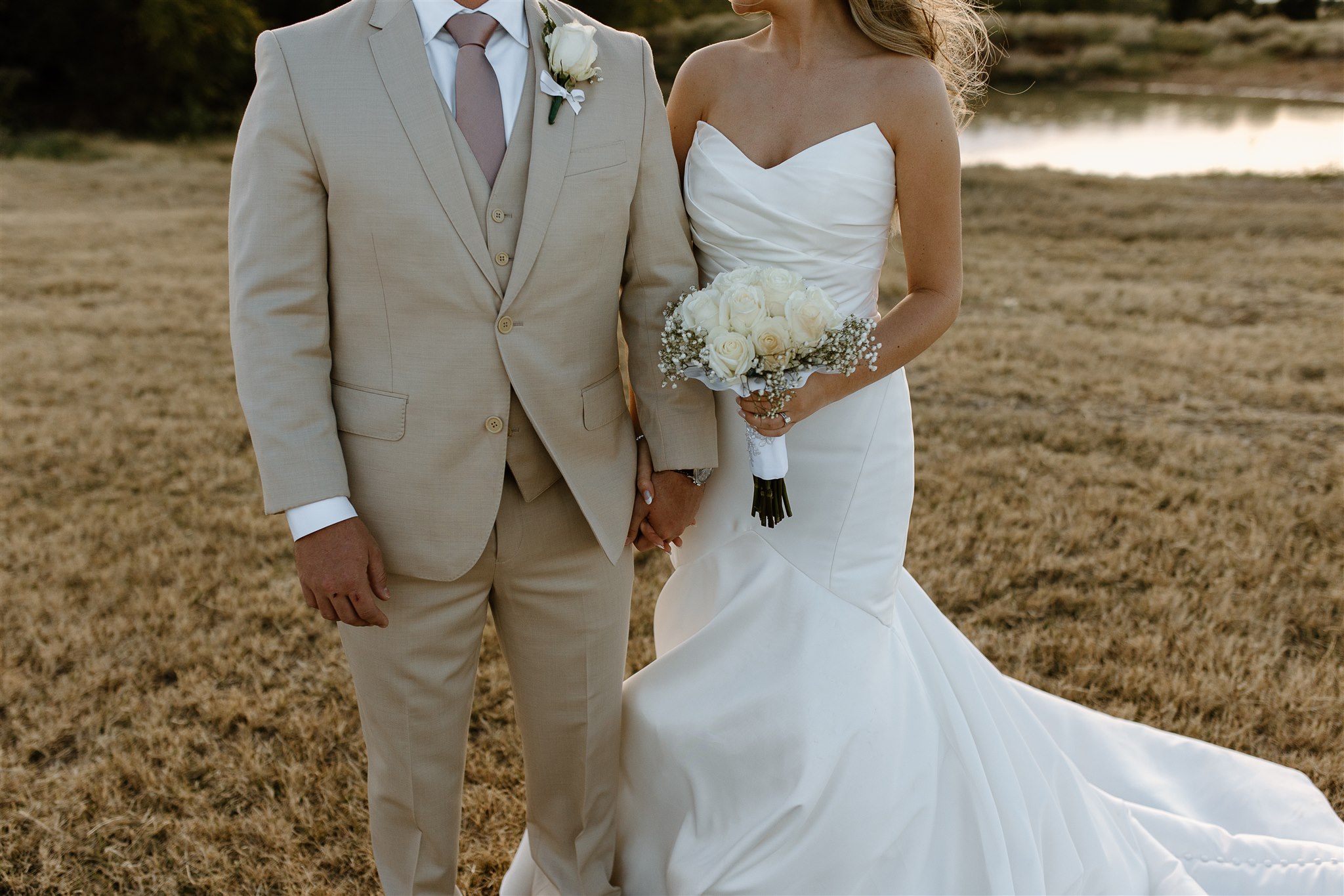 Bride and Groom portraits at golden hour at Texas Wedding Venue.