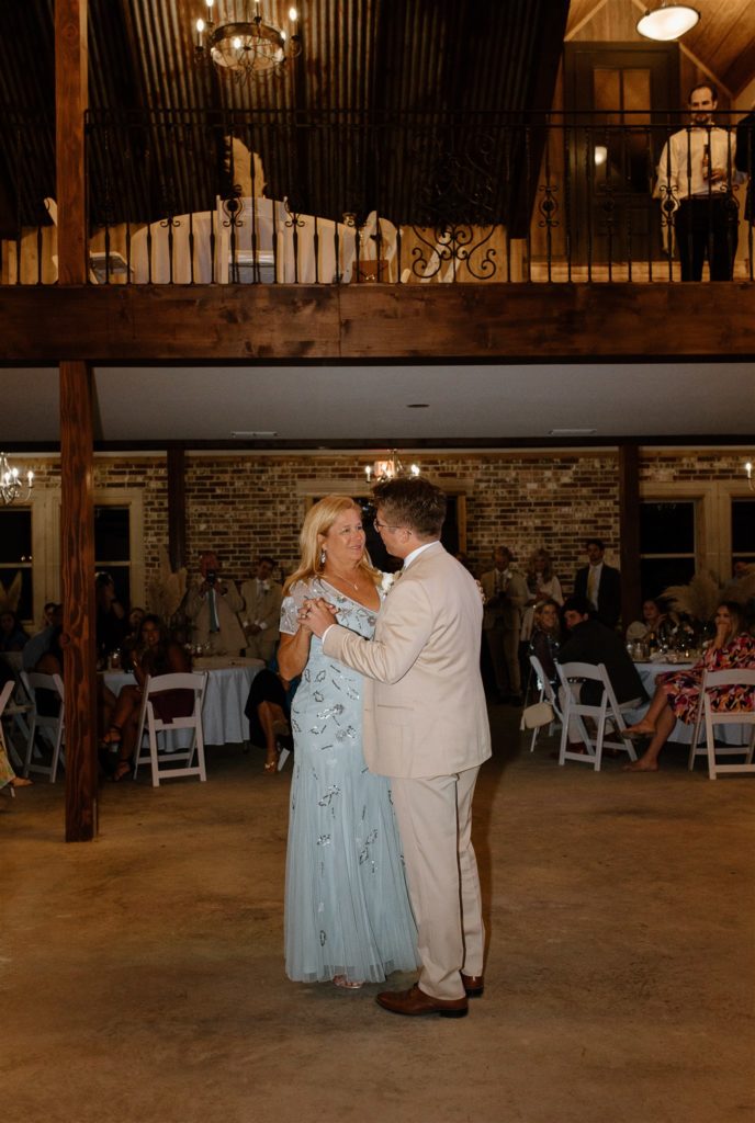 Mother son dance at texas wedding reception.